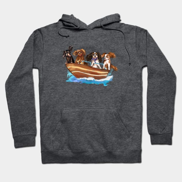 4 Cavalier King Charles Spaniels on a Boat Hoodie by Cavalier Gifts